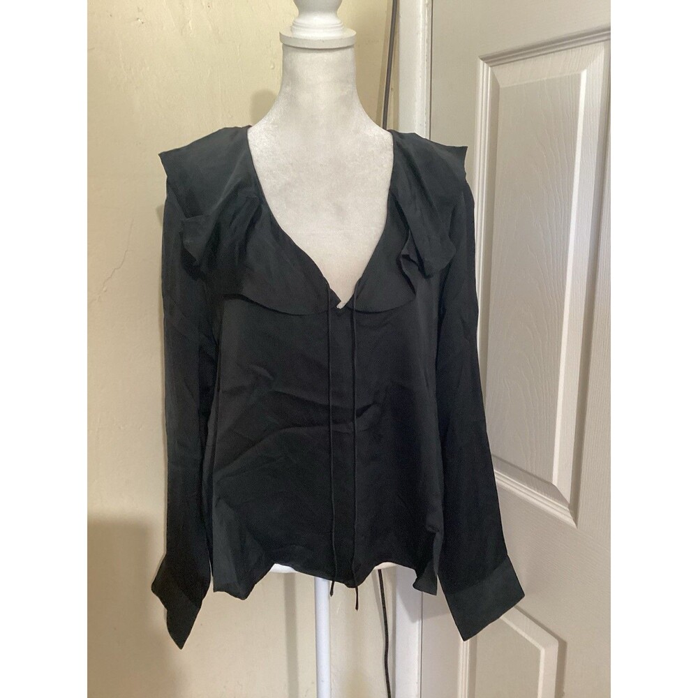 J. Crew Black Ruffled V-Neck Long Sleeve Blouse